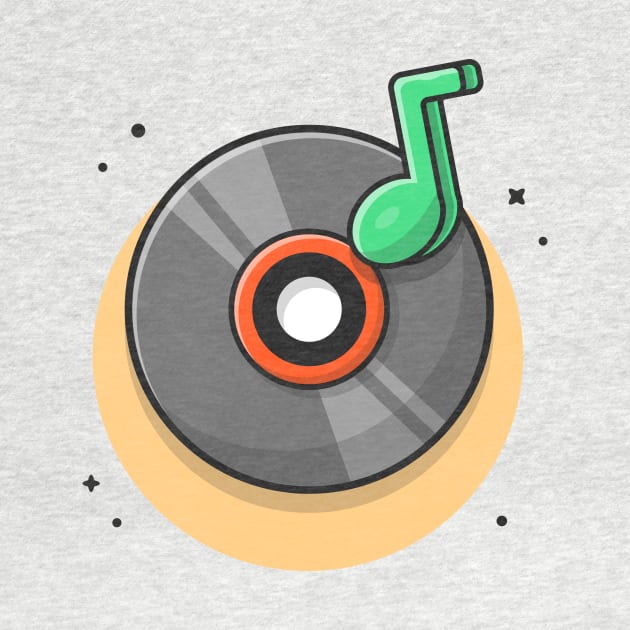 Vinyl Disk Music with Tune and Note of Music Cartoon Vector Icon Illustration by Catalyst Labs